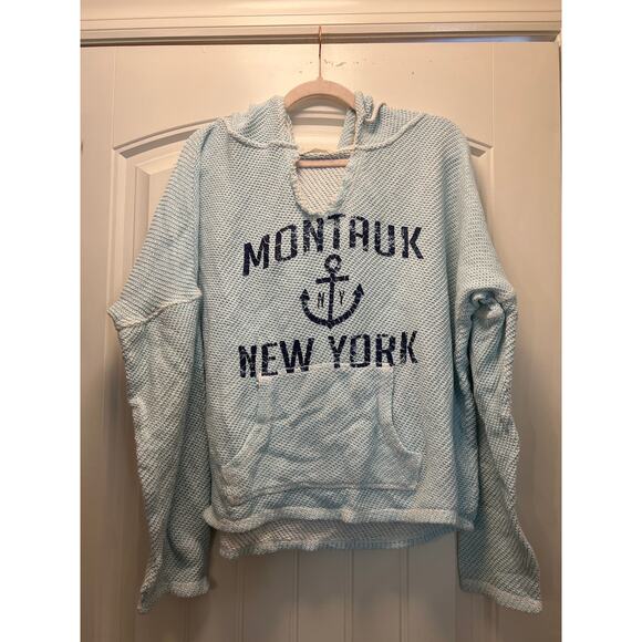Ocean Drive Women Long Sleeve Montauk New York Pullover Hoodie Top‎ Size XL Blue - Picture 1 of 3